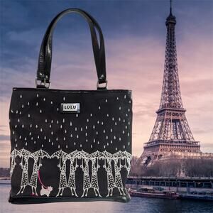 Lulu by Lulu Guiness Black Scottish Terrier Dog Rain Embroidered Handbag Purse